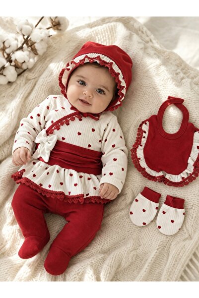 Pure Boutique Βρεφικό σετ 5 τεμαχίων, κόκκινο-λευκό, βαμβακερό, με παντελόνι,...