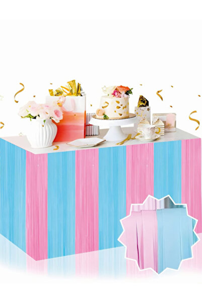 DEHAPARTY Dekoratif Püsküllü Masa Eteği Cinsiyet Pembe-Mavi Renk 240x75 Cm Ci...