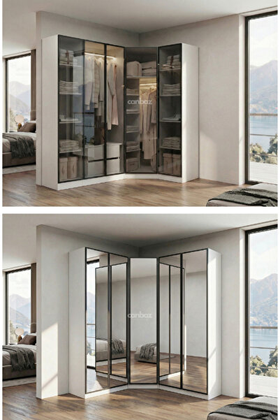 CANBAZ FURNİTURE Esla modüllü köşe 5 cam kapaklı %100 MDF (KURULUM DAHİL)