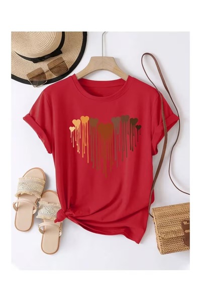 EYAX MODA Μπλουζάκι / T-shirt μεγάλου μεγέθους με σχέδιο Ρευστές Καρδιές και ...