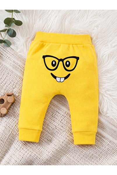 Pure Boutique Κίτρινο βρεφικό παντελονάκι με άνετο σχέδιο χαμογελαστού προσώπ...