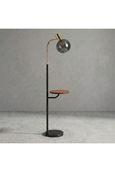 Majestic Home Arani Minimalist Arc Floor Lamp with Wooden Shelf – Modern Stan...