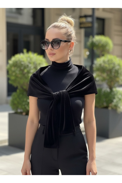 FARCY Women's Plain Pattern Blouse-Looking Shoulder Shawl Velvet Fabric Neck ...