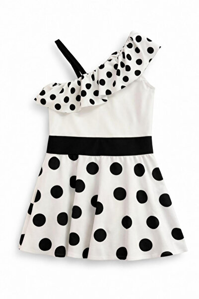 GİYİCEM TEKSTİL Κοριτσίστικο μαγιό με πουά, με έναν ώμο και βολάν, με λεπτομε...