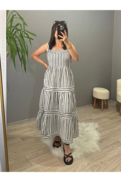 iznikten Striped dress with shoulder straps - black
