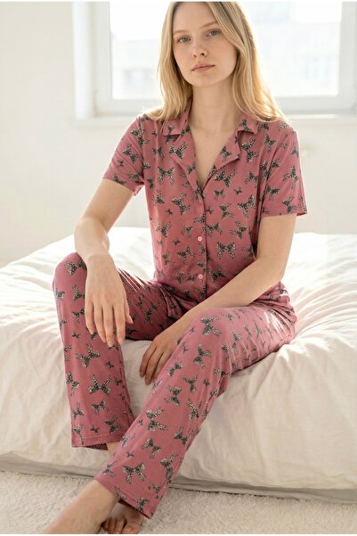 Pijamacs Σετ πιτζάμες με μοτίβο φιόγκου σε απόχρωση αποξηραμένου τριαντάφυλλο...