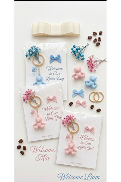 bubuatilaer 10 Adet Bebek Mevlütü ve Baby Shower İçin Pembe Ayıcık Anahtarlık