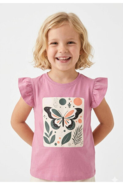 Noone Κοριτσίστικο μπλουζάκι με βολάν και στάμπα πεταλούδας σε στυλ Boho |   ...