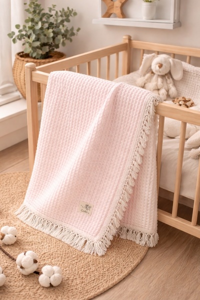 Pure Boutique Βρεφική κουβέρτα 110x100 εκ. μαλακή με κρόσσια βαμβακερή ροζ