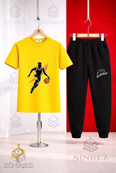 SİNREZ Set de trening unisex pentru copii BASKETBALLER ORANGE SYH cu tricou i...