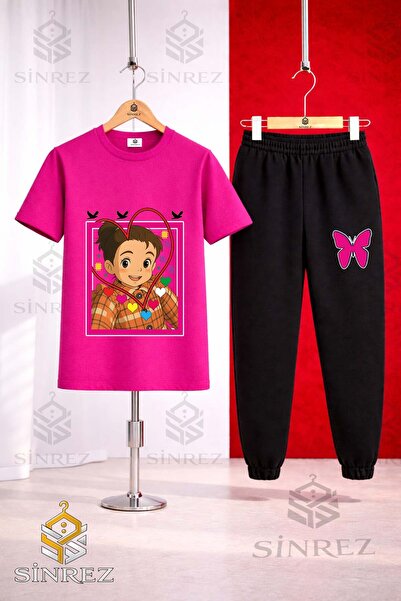 SİNREZ Set de trening unisex pentru copii CRN GIRL HEART cu imprimeu