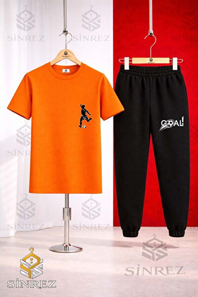 SİNREZ Unisex Kids Footballer Syh Sol Ust Printed T-Shirt Tracksuit Set