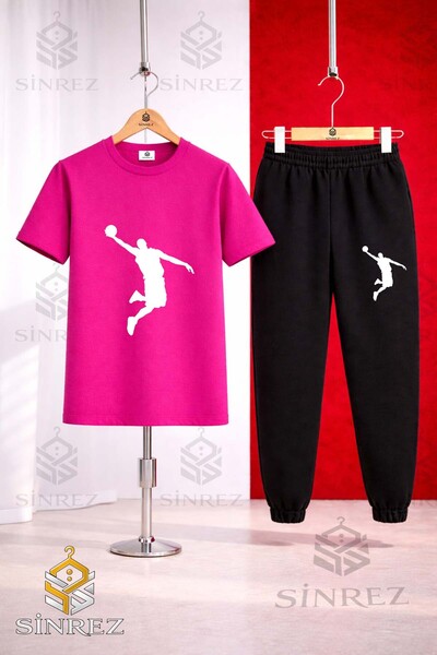 SİNREZ Set de trening unisex pentru copii BASKET MAN WHITE cu imprimeu