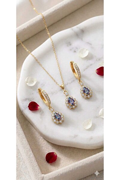 flamingo jewelery 925 Ayar Kişiye Özel Doğum Taşlı Damla Taşlı Safir Yakut Zü...