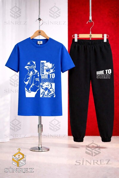 SİNREZ Unisex Kids Dare to Start Byz Printed T-Shirt and Sweatpants Set