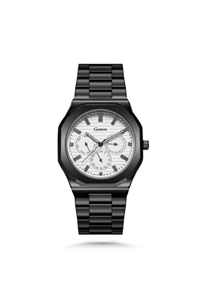 catera Men's Watch Chronograph Black Steel Strap White Dial