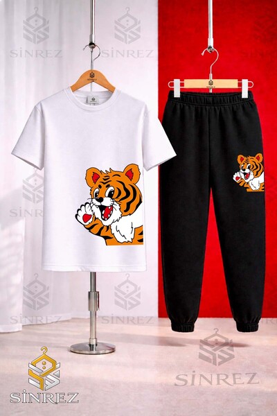 SİNREZ Set de trening unisex pentru copii, cu tricou imprimat cu tigru drăguț