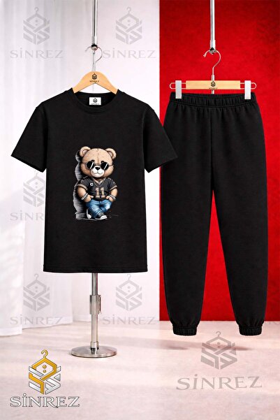 SİNREZ Unisex Kids Bear Style 11 No Printed T-Shirt Tracksuit Set