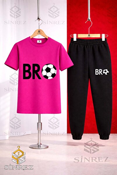 SİNREZ Set de trening unisex pentru copii BRO TOP YAZI SYH cu tricou imprimat