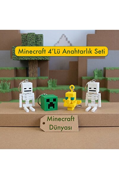 3DcraftTr 3D CraftTr Minecraft 4'lü Anahtarlık Seti - 2 İskelet + 1 Creeper +...