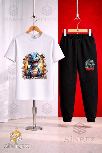 SİNREZ Set de trening unisex pentru copii DINOSAUR BLUE MAGARADAN CIKAN cu im...