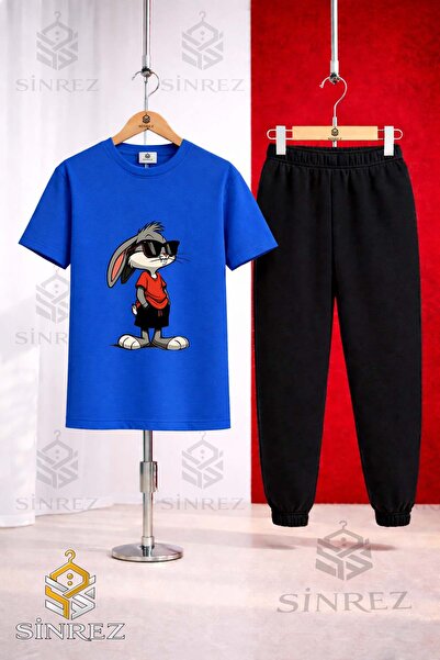 SİNREZ Unisex Kids Gzlk Boksbony Printed T-Shirt and Sweatpants Set