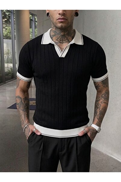 Buteks Ανδρικό Σκούρο Μαύρο Κλασικό Casual T-Shirt με Κανονική Εφαρμογή και Λ...