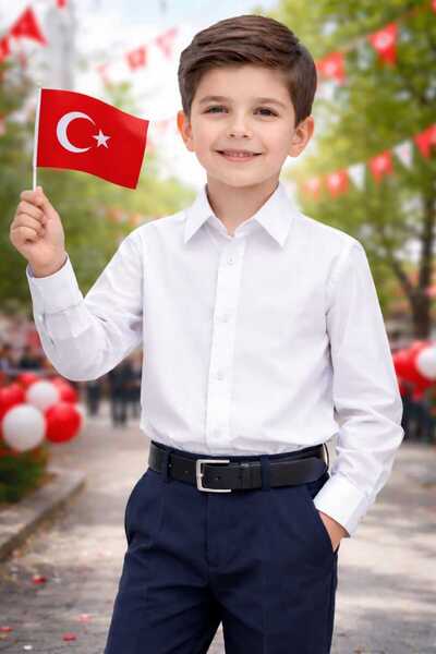 KAYAKİDS 23 Nisan Erkek Çocuk Beyaz Gömlek Erkek Çocuk Uzun Kol Beyaz Düğünlü...