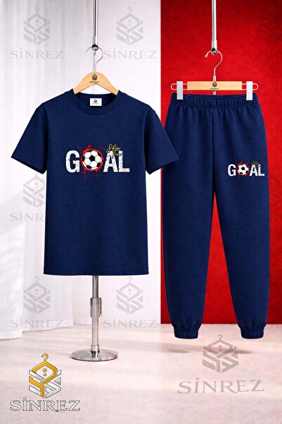 SİNREZ Unisex Kids Goal Stained Text Top Printed T-Shirt Tracksuit Set