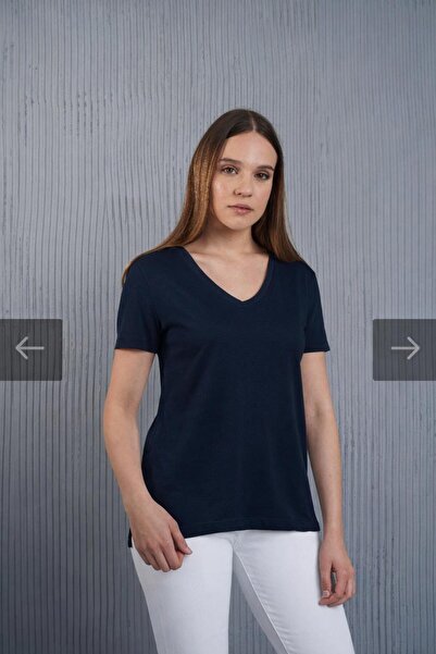 citycenterfashion Women's V-Neck Slit Detailed Basic T-Shirt Cty-Abr-10391