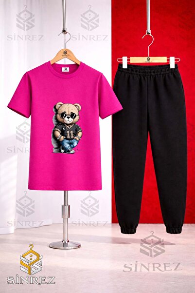 SİNREZ Set de trening unisex pentru copii AYICIK TARZ 11 NO cu tricou imprimat
