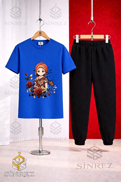 SİNREZ Unisex Kids Jyn Anime Girl Printed T-Shirt and Sweatpants Set