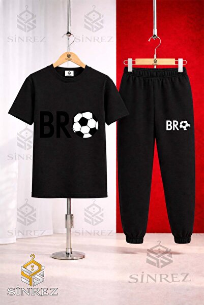 SİNREZ Set de trening unisex pentru copii BRO TOP YAZI SYH cu tricou imprimat