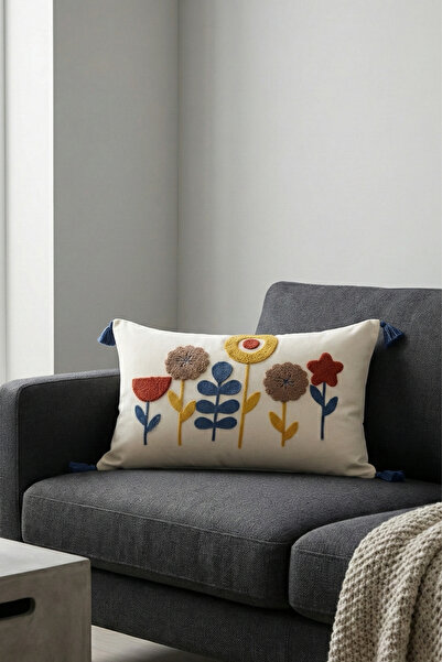 morlina home Dekoratif Yıldız Çiçek Desenli Punch Nakışlı Püsklüllü Gizli Fer...