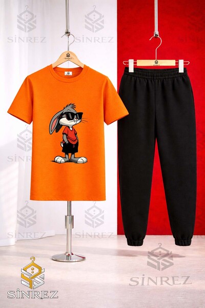 SİNREZ Unisex Kids Gzlk Boksbony Printed T-Shirt and Sweatpants Set