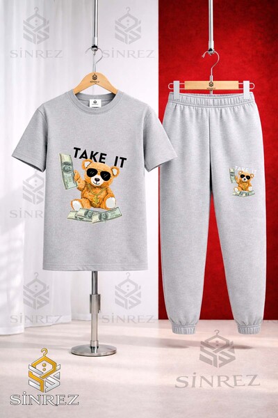 SİNREZ Set de trening unisex pentru copii AYICIK TAKE IT SYH cu tricou imprimat