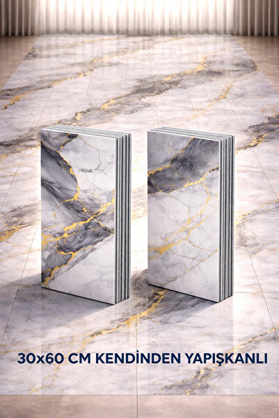 UKAB DEKOR 30X60 Cm Kendinden Yapışkanlı Mavi-Gold Dekoratif Esnek Köpük Katm...