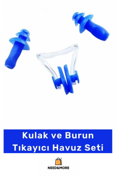 NEED&MORE #Profesyonel Yüzücü Seti Silikon Kulak Tıkacı Burun Klipsi Su Geçirmez