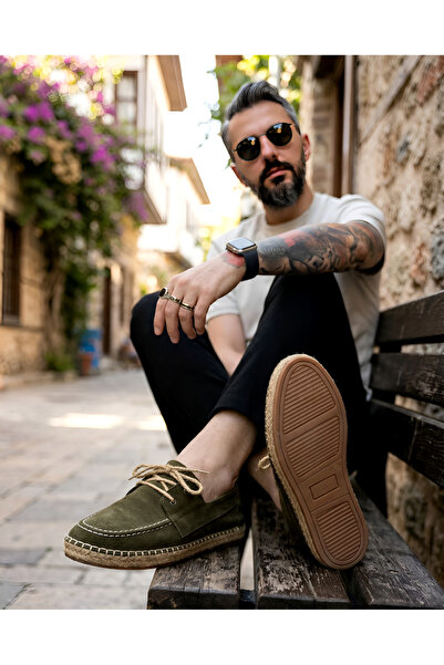 higo Erkek Yazlık Orijinal Deri Bağcıklı Handmade Espadril Ayakkabı