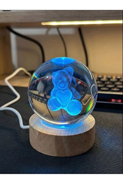 FLOCON 3D Kristal Küre Ayıcık LED Gece Lambası – Kalp Tutan Sevimli Ayı Tasar...