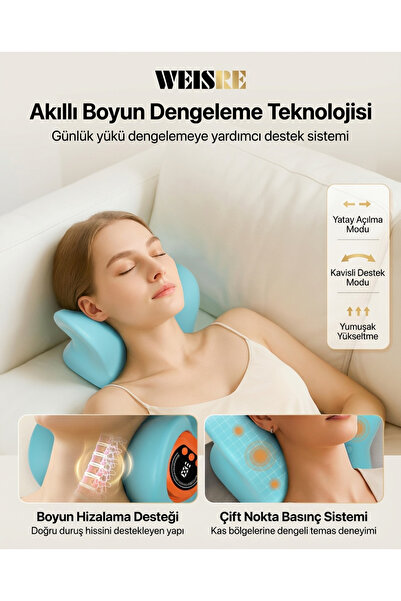 Weisre 3’ü 1 Arada Boyun Masaj Aleti Isıtmalı Titreşimli Taşınabilir Şarjlı Boyun Destek Yastığı EMS WSR-002