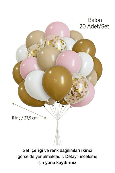 Bunloon Pembe Karamel Retro Balon Seti 21 Adet Kız Doğum Günü Parti Süsleme