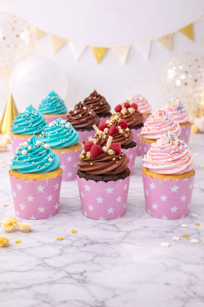 Baloncu Nene Pembe Yıldız Desenli Cupcake Kek Kapsülü 25’li Paket Doğum Günü ...