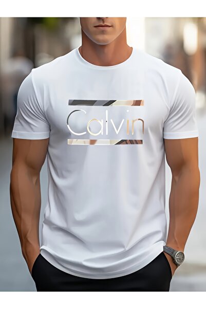yiou trendy clothing قميص رجالي أبيض مع طباعة حروف هندسية ذهبية - مستوحى من ت...