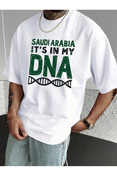 yiou trendy clothing تي شيرت رجالي سعودي بنمط DNA باللون الأخضر الزيتوني