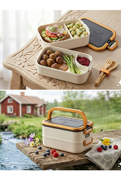 sebura 2 Katlı Kaşıklı Çatallı Beslenme Kutusu 1500 ml Kilitli Kapaklı Pratik...