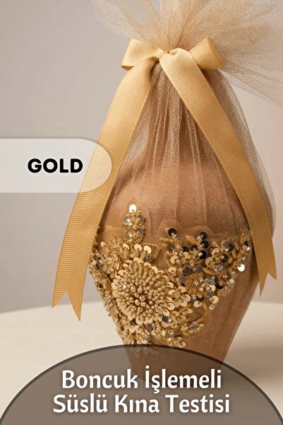 Dantelux Taş Süslemeli Özel Kına Testisi - Gold Renk