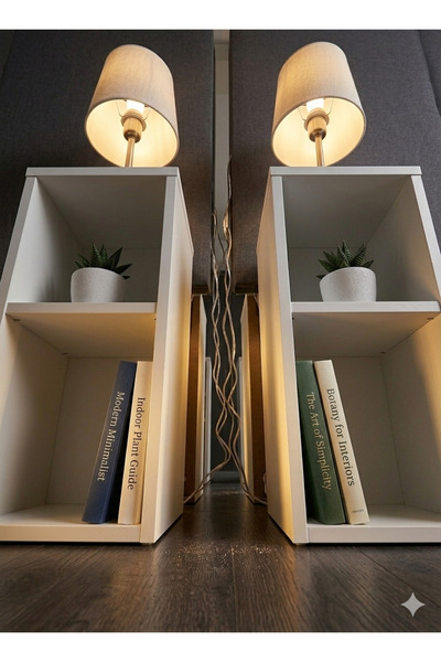 Sally Home Modern 2'li Komodin ve Dekoratif Raf Seti – Mat Beyaz