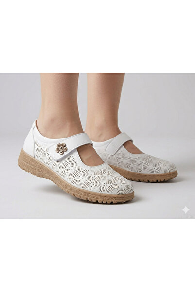 Universal Emil Shoes Kadın İçi Hakiki Deri Lazer Kesim Çiçek Detaylı Ortopedi...