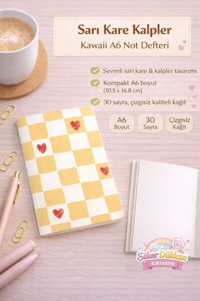 ÖZ KIRTASİYE Sarı Kalpler Çizgisiz Not Defteri